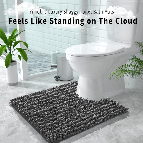 Shaggy Toilet Rug, Non-Slip Contour Bath Mat for Bathroom Floor, 24.4 X 20.4” - Picture 9 of 10